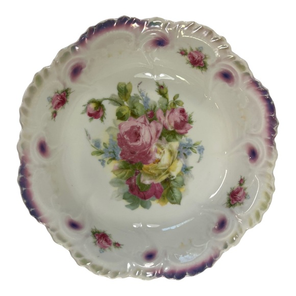 Fruit Salad Bowl Early 20th Century, Art Pottery Bavarian Germany Purple Floral - Picture 4 of 7